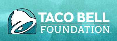 Gradient Blue background with text that says Taco Bell Foundation and image of a bell