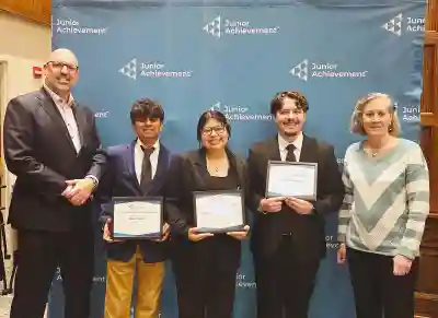 Dev, Jasmin, and Pedro, recipients of JA of Southwest New England’s 2025 scholarships.
