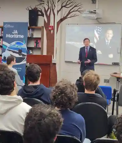 Senator Blumenthal speaks to JA Maritime Students at Thomston High School